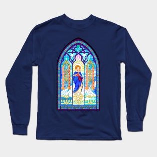 Gothic stained glass window with virgin Mary Long Sleeve T-Shirt